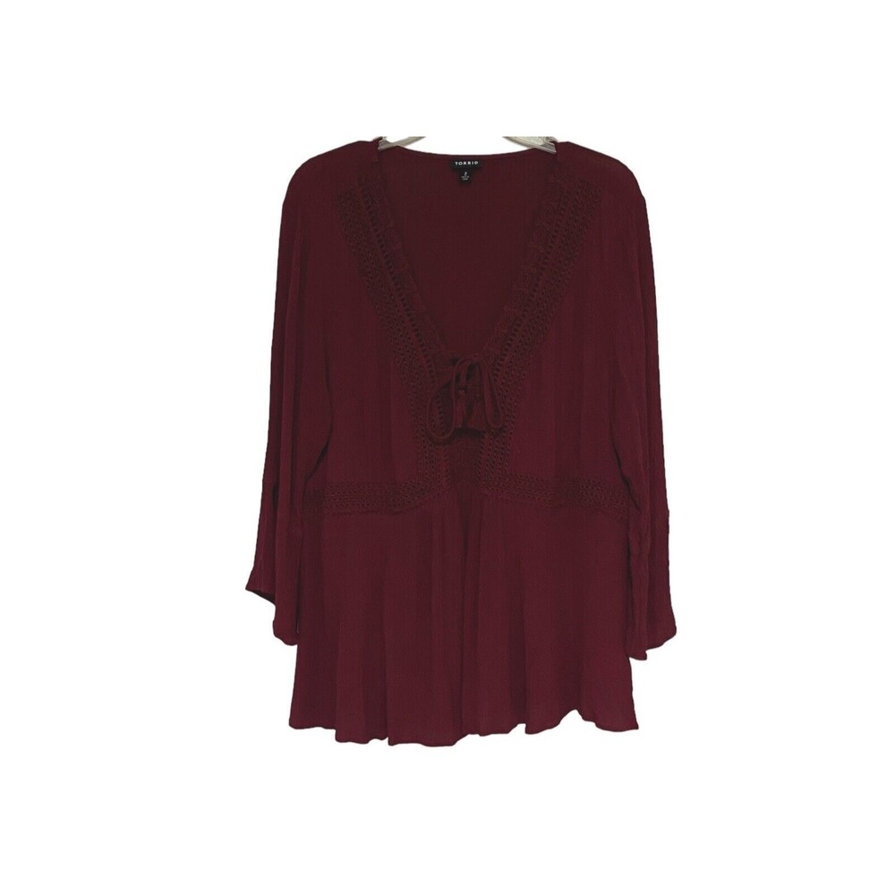 Torrid Flowy Top, 3/4 sleeve with lace detail Maroon Size 2